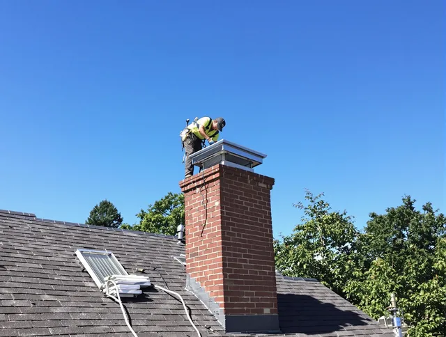 Torrington Chimney Sweep technician measuring a chimney cap in Torrington, CT