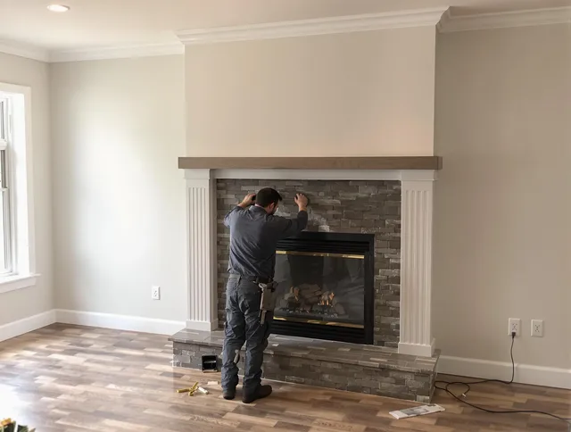 Torrington Chimney Sweep finishing a custom fireplace install in Torrington, CT